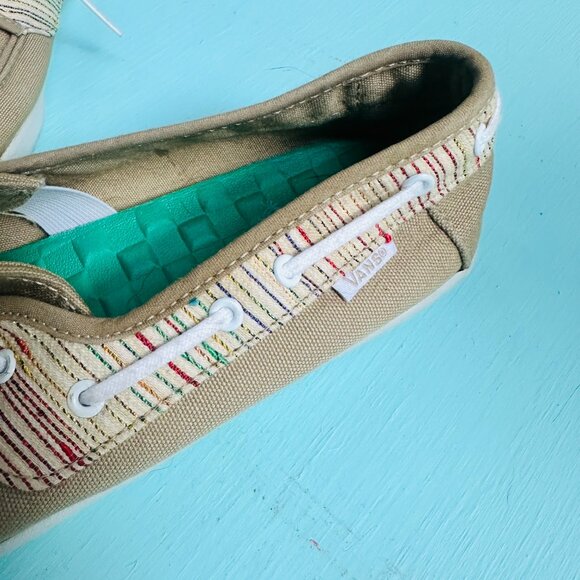 Van's Surf Siders Shoes Canvas Boat Shoes Tan Rainbow Stripes Women's Size 7.5 - Picture 5 of 6